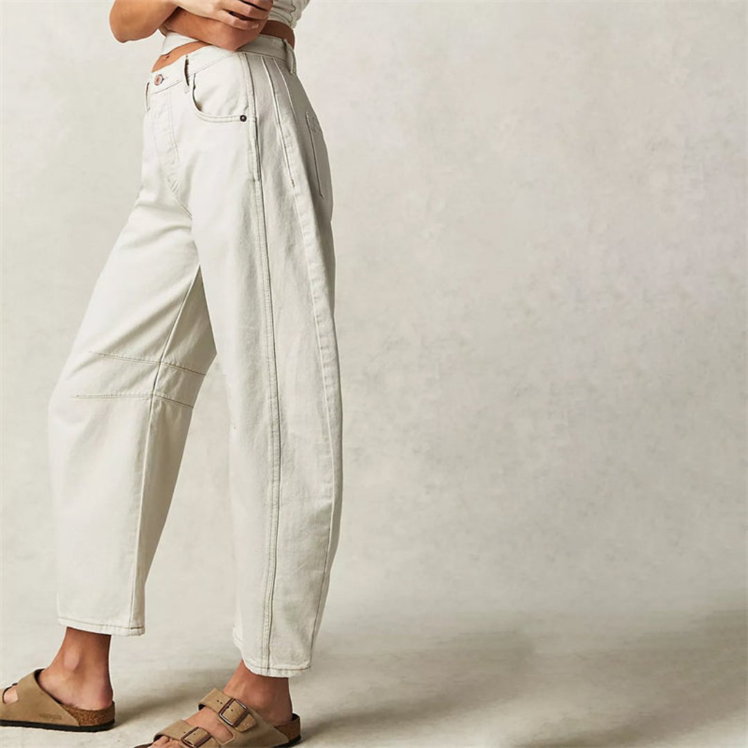 Women's Mid-Rise Heavyweight Denim Cropped Barrel Leg Jeans