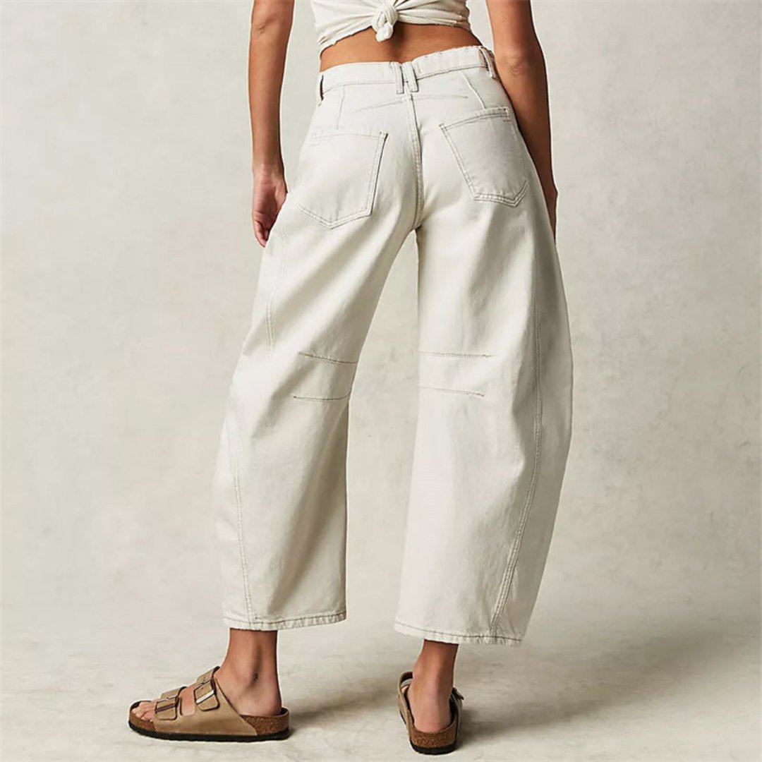Women's Mid-Rise Heavyweight Denim Cropped Barrel Leg Jeans