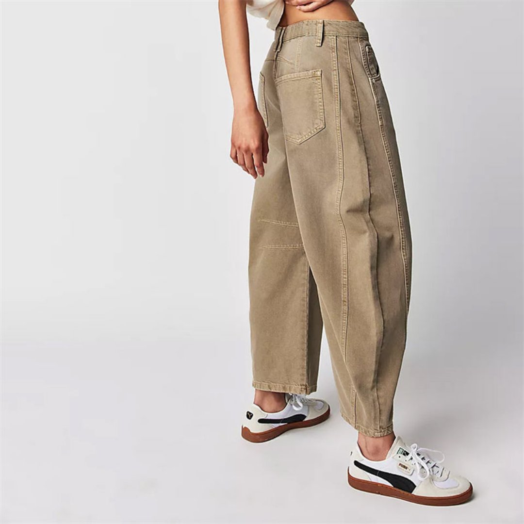 Women's Mid-Rise Heavyweight Denim Cropped Barrel Leg Jeans