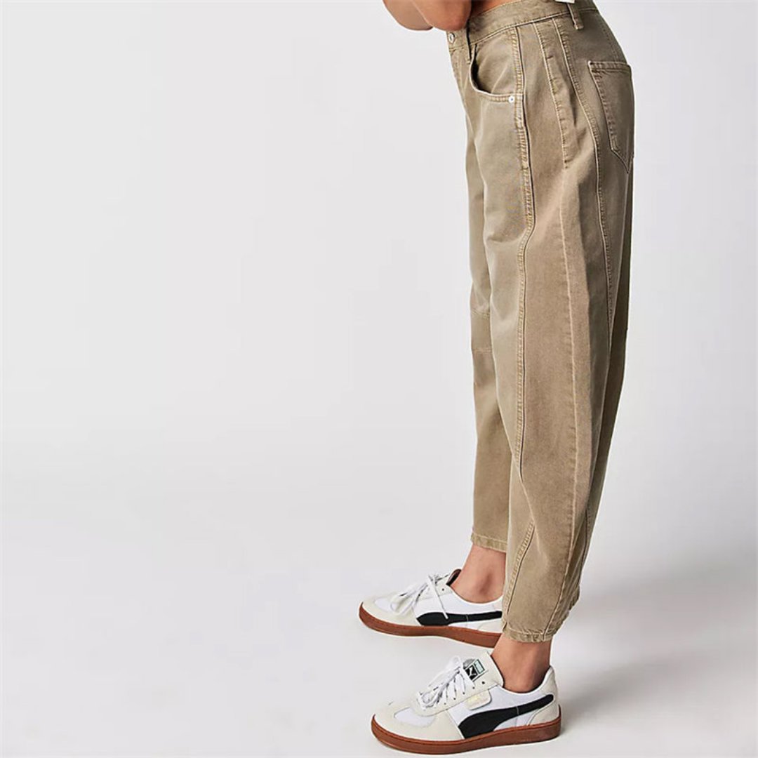 Women's Mid-Rise Heavyweight Denim Cropped Barrel Leg Jeans