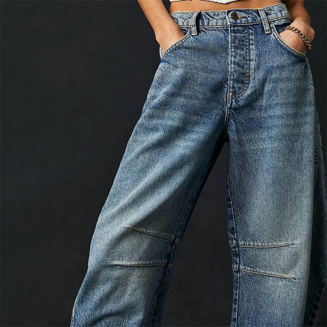 Women's Mid-Rise Heavyweight Denim Cropped Barrel Leg Jeans