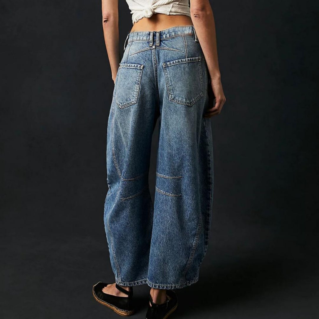 Women's Mid-Rise Heavyweight Denim Cropped Barrel Leg Jeans
