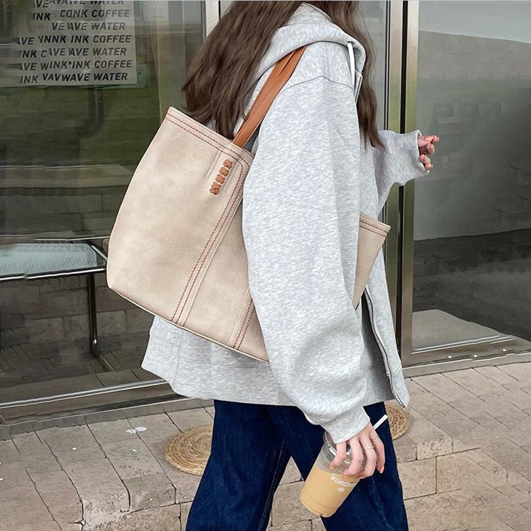 Women's Minimalist Vegan Leather Large Shoulder Tote Bag