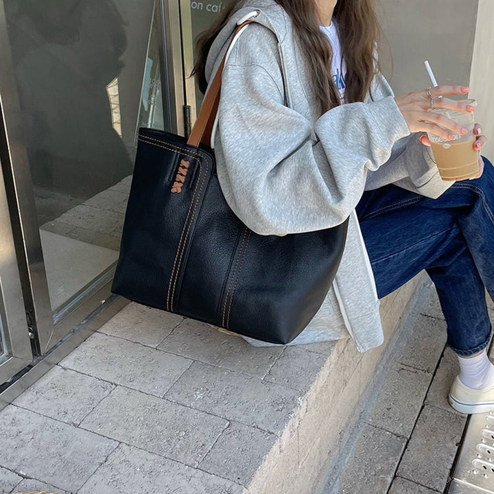 Women's Minimalist Vegan Leather Large Shoulder Tote Bag