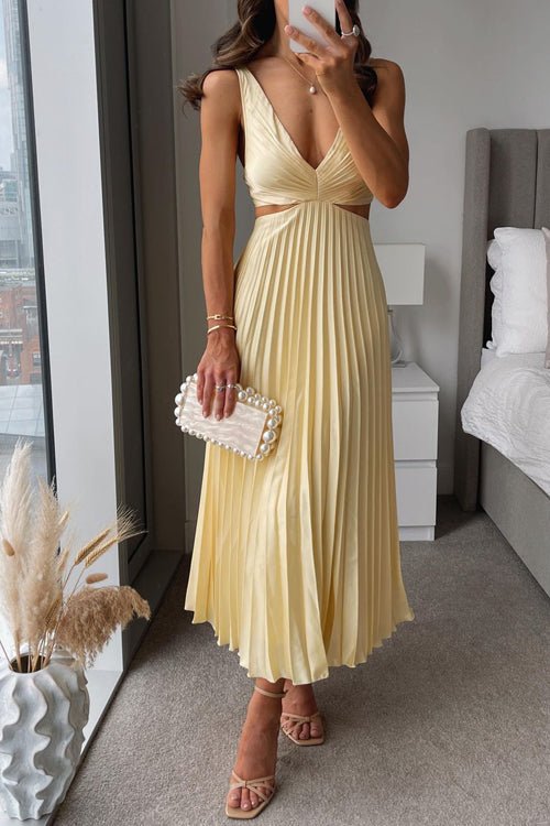 Women's Mother of the Bride Dress Pleated Cut-Out Maxi - Yellow