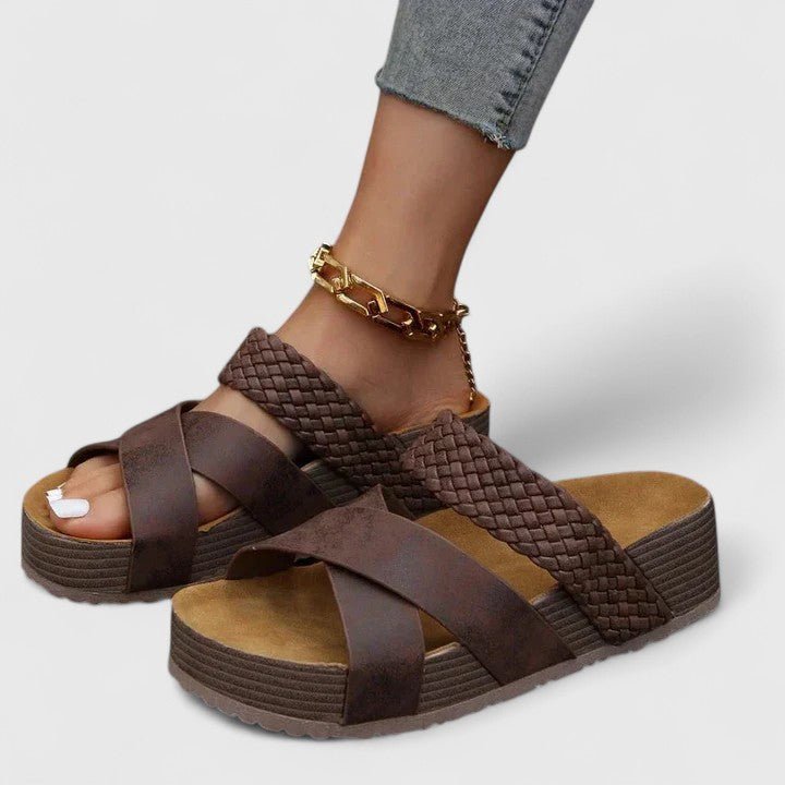 Women's Orthopedic Platform Comfortable Sandals Braided Cross-Strap - Brown