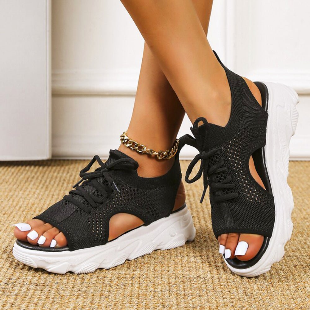 Women's Orthopedic Platform Sandals Lace-Up Knit