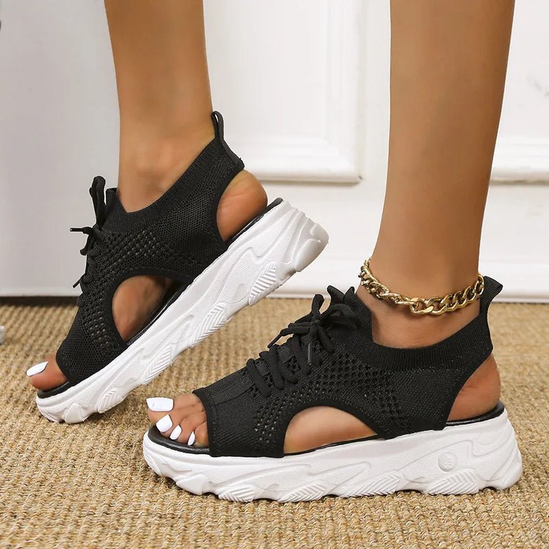 Women's Orthopedic Platform Sandals Lace-Up Knit
