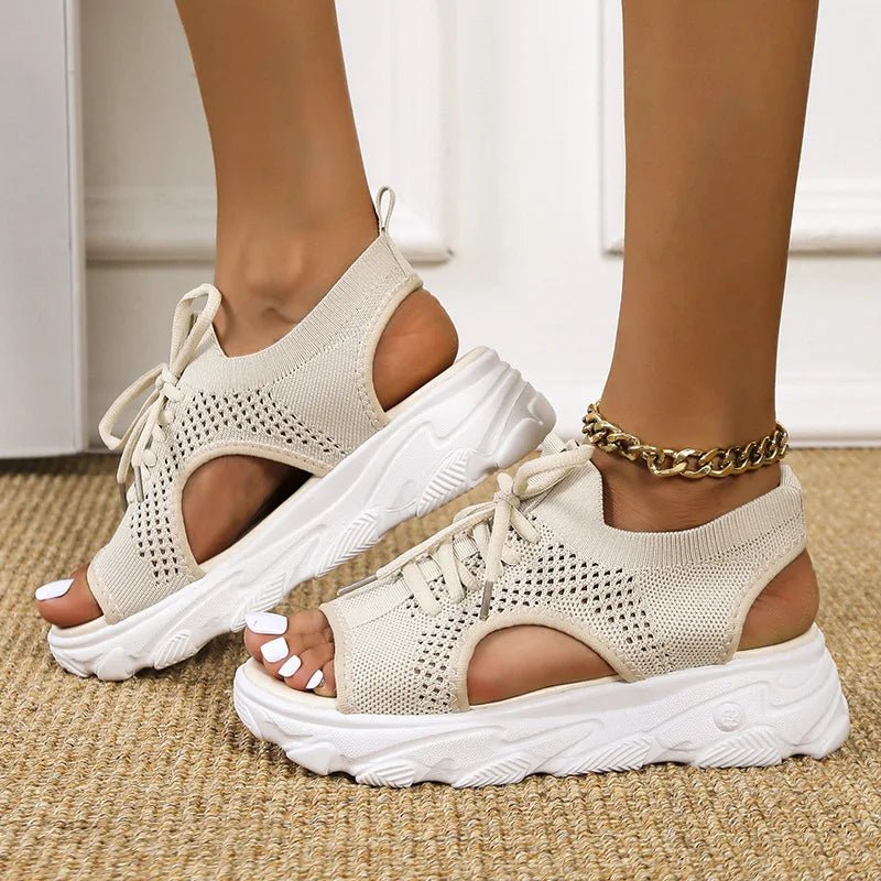 Women's Orthopedic Platform Sandals Lace-Up Knit