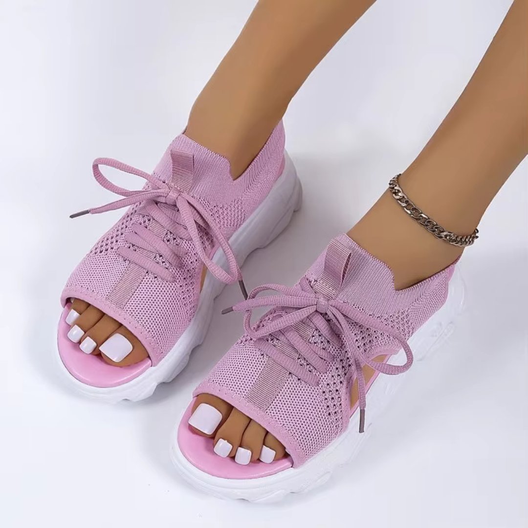 Women's Orthopedic Platform Sandals Lace-Up Knit - Pink