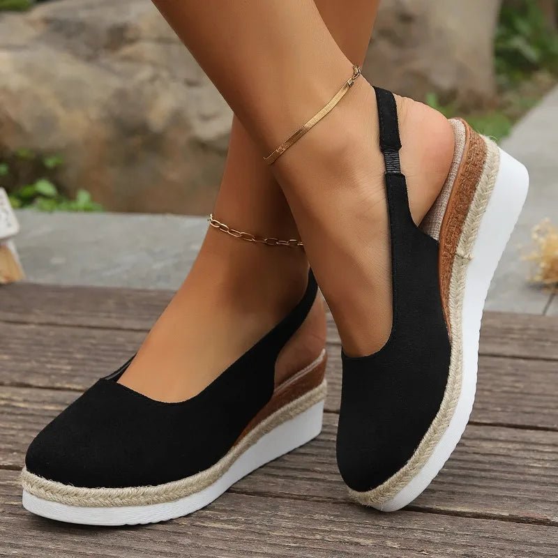 Women's Orthopedic Platform Sandals Slip-On Comfort Espadrille - Black
