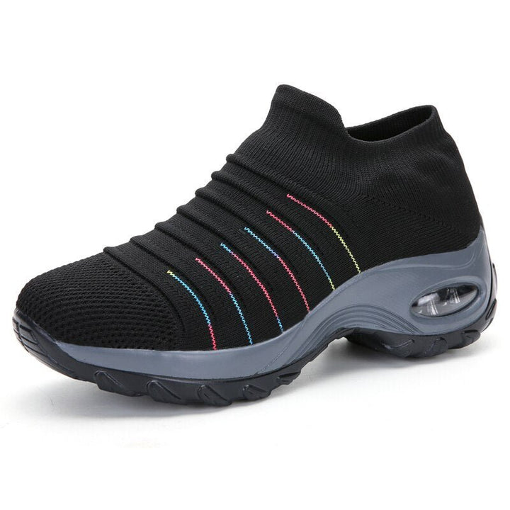 Women's Orthopedic Slip-On Sneakers Air Cushion - Black (Colored Stripes)