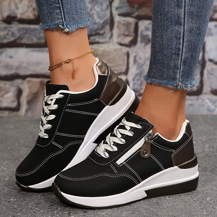 Women's Orthopedic Sneakers Low Cut Lace-Up Comfort Walking - Black