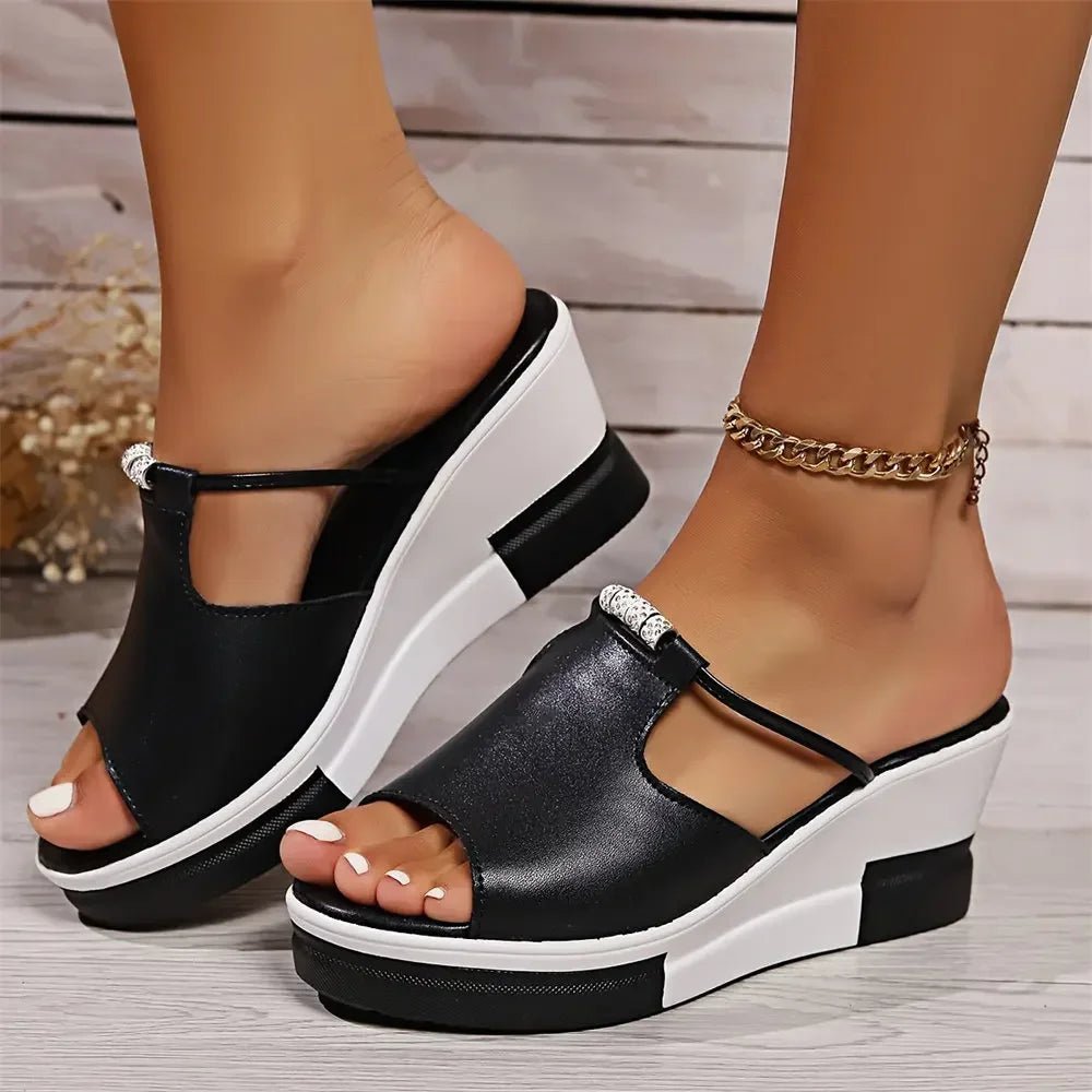 Women's Orthopedic Wedge Sandals Cushioned Platform Slip-On - Black