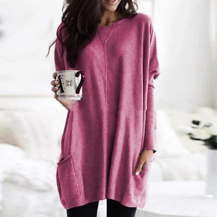 Women's Oversized Long Sleeve Pocket Tunic Top - Rosa