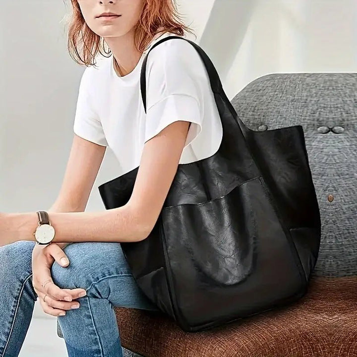 Women's Oversized Vegan Leather Magnetic Closure Tote Bag