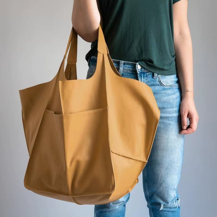 Women's Oversized Vegan Leather Magnetic Closure Tote Bag - Senf