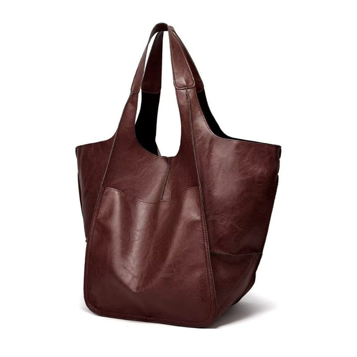 Women's Oversized Vegan Leather Magnetic Closure Tote Bag - Espresso
