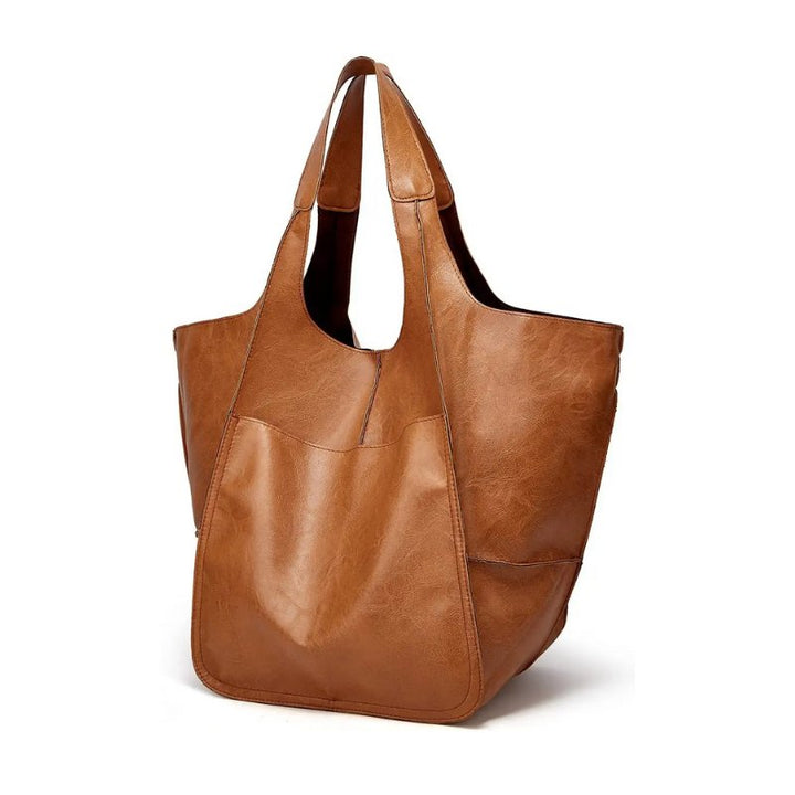 Women's Oversized Vegan Leather Magnetic Closure Tote Bag - Kastanie