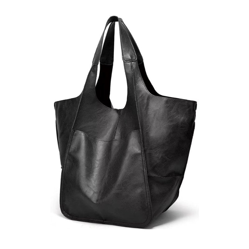 Women's Oversized Vegan Leather Magnetic Closure Tote Bag - Obsidian