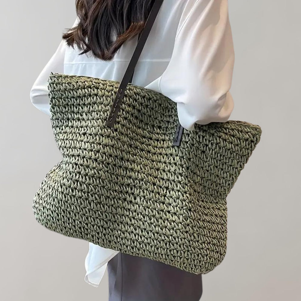 Women's Oversized Woven Straw Shoulder Tote Bag Bohemian Beach - Grün