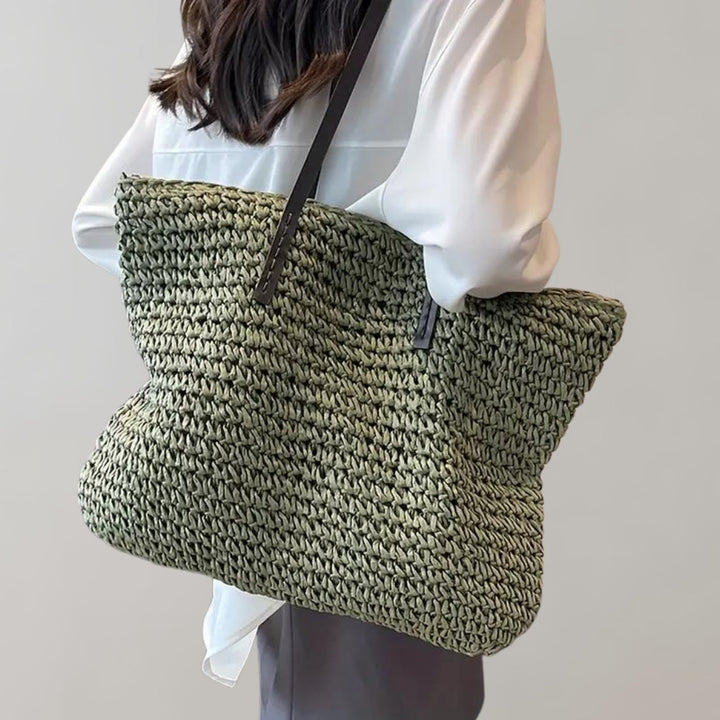 Women's Oversized Woven Straw Shoulder Tote Bag Bohemian Beach - Grün