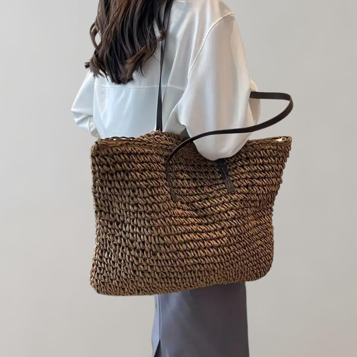 Women's Oversized Woven Straw Shoulder Tote Bag Bohemian Beach - Kaffee