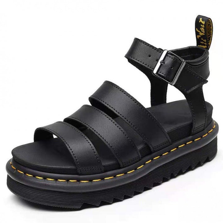 Women's Platform Strappy Comfortable Sandals Buckle Chunky Sole - Black