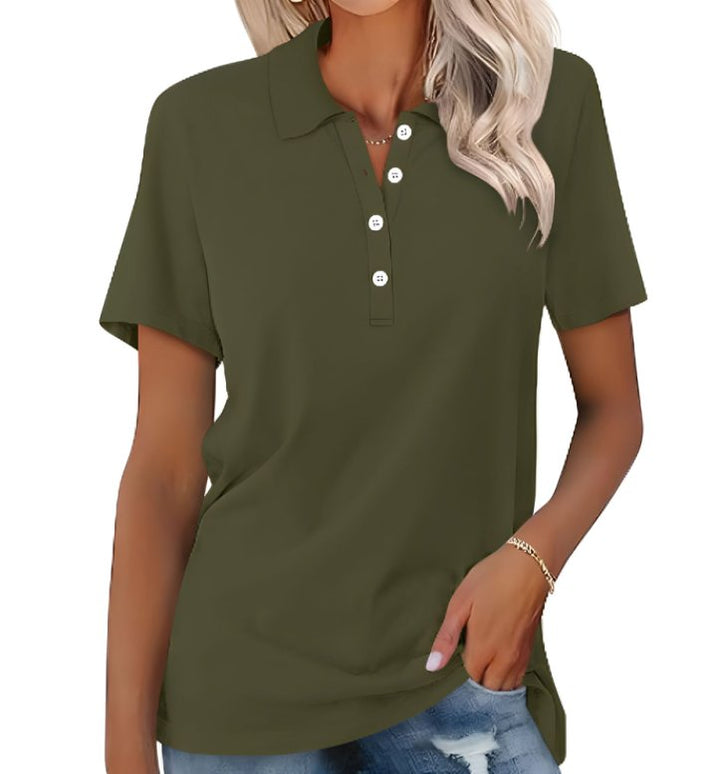 Women's Polo Shirt Short Sleeve Cotton Blend Classic Fit - Dark Green