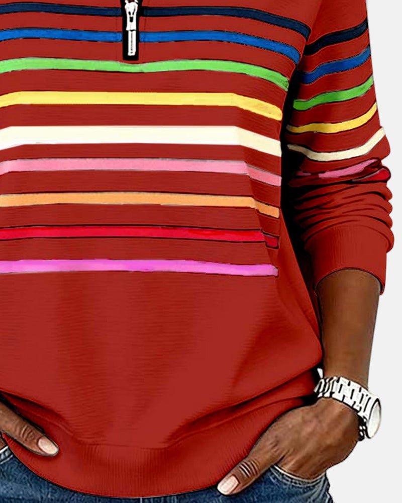 Women's Quarter Zip Sweatshirt Striped Long Sleeve Pullover