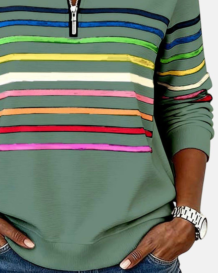 Women's Quarter Zip Sweatshirt Striped Long Sleeve Pullover