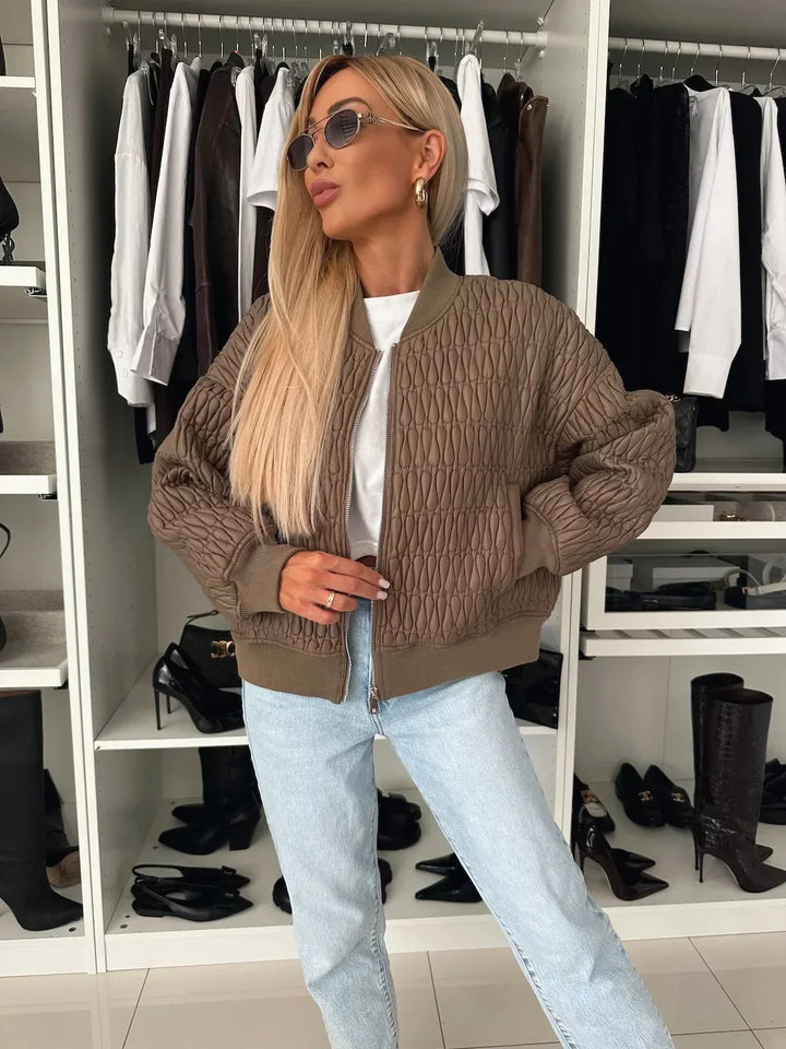 Clara | Women's Quilted Zip Up Bomber Jacket