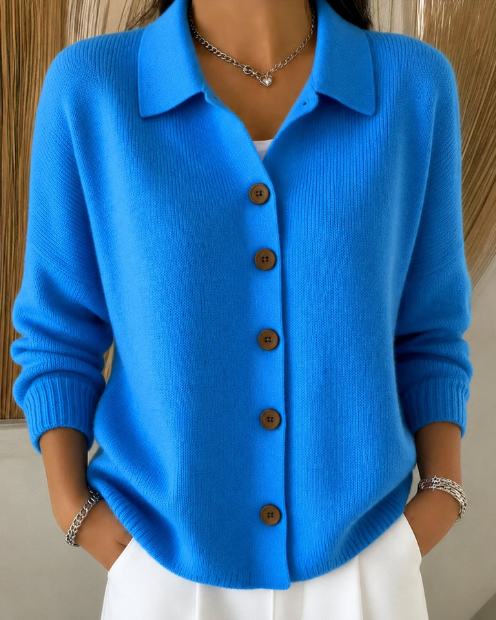 Women's Relaxed-Fit Button-Up Collared Knit Cardigan - Blue