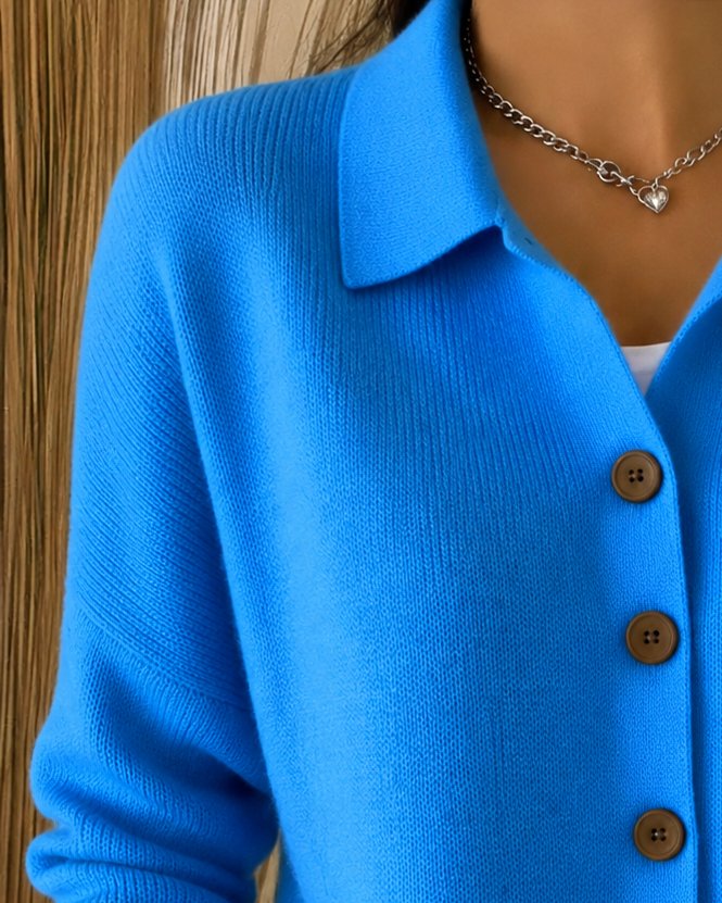Women's Relaxed-Fit Button-Up Collared Knit Cardigan