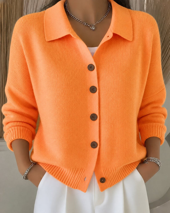Women's Relaxed-Fit Button-Up Collared Knit Cardigan - Orange