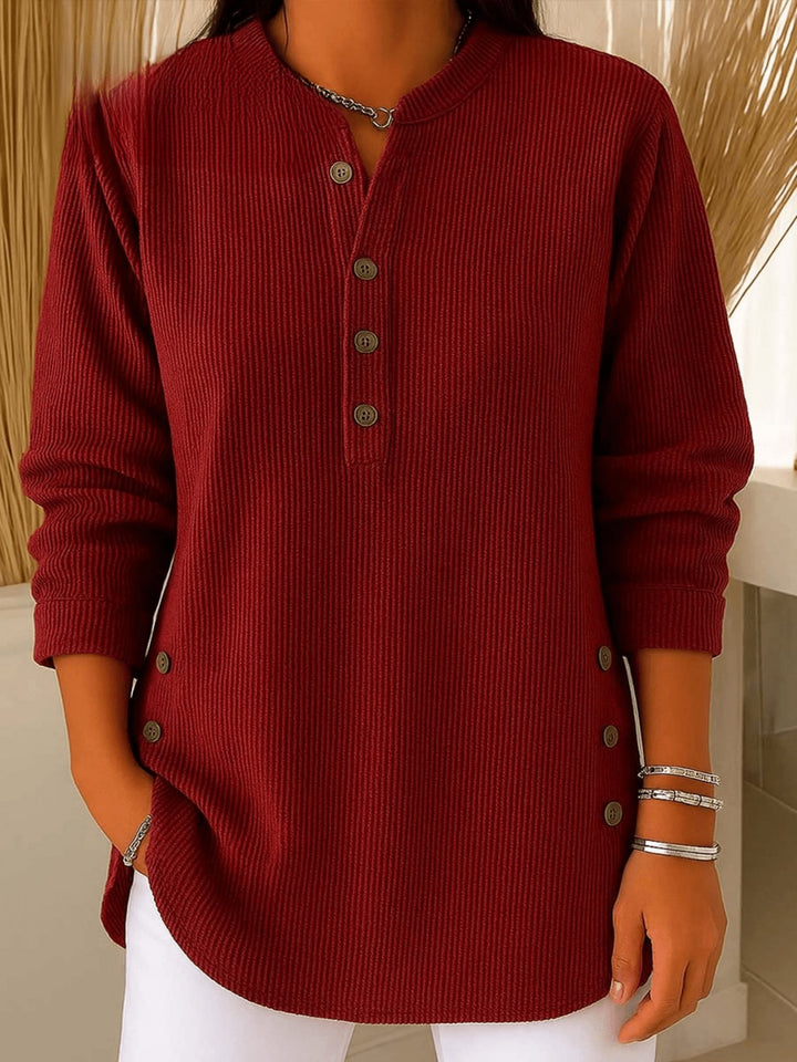 Women's Relaxed-Fit Longline Henley Ribbed Tunic Top - Burgundy