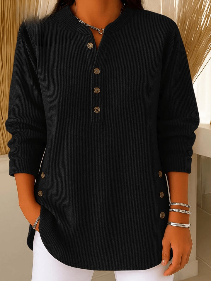 Women's Relaxed-Fit Longline Henley Ribbed Tunic Top - Black