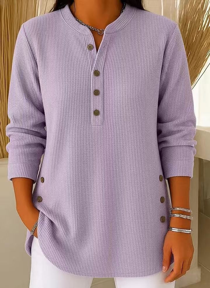 Women's Relaxed-Fit Longline Henley Ribbed Tunic Top - Lavender