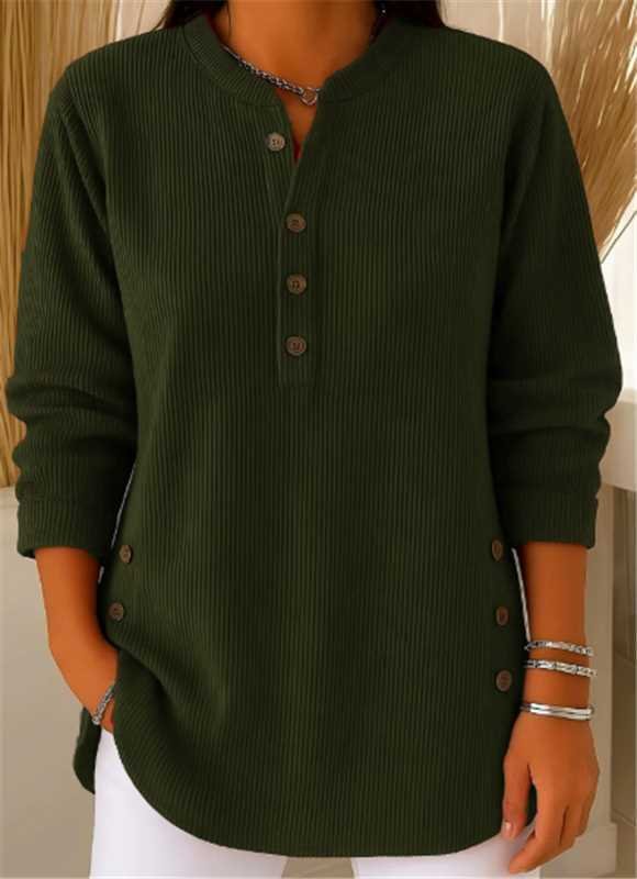 Women's Relaxed-Fit Longline Henley Ribbed Tunic Top - Dark Green