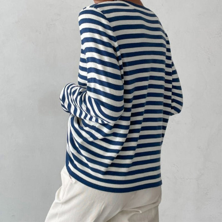 Women's Relaxed-Fit Nautical Striped Long Sleeve Sweater