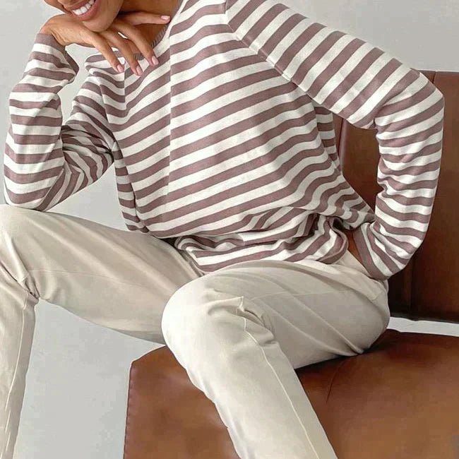 Women's Relaxed-Fit Nautical Striped Long Sleeve Sweater