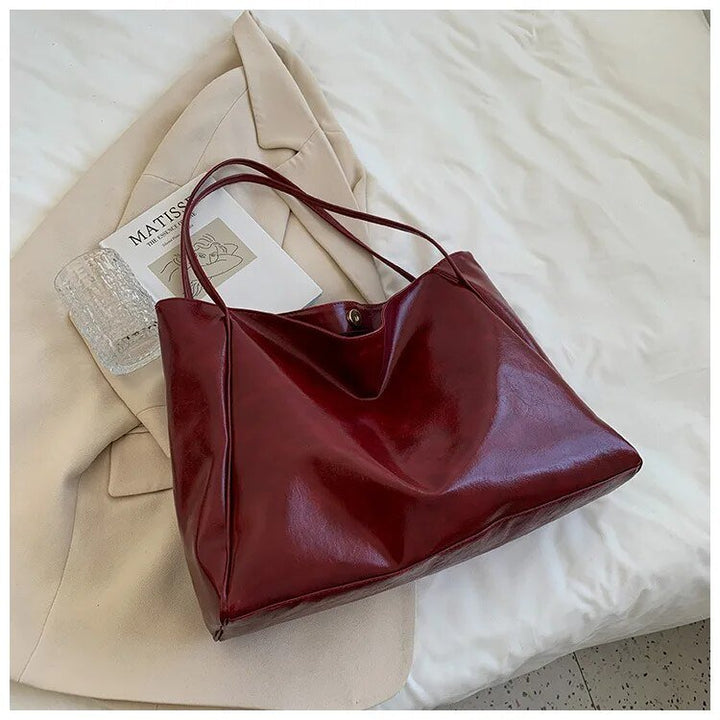 Women's Retro Large-Capacity PU Leather Shoulder Tote Bag - Rot