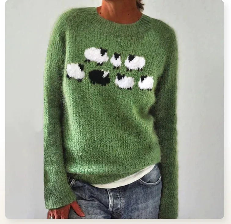Women's Retro Striped Relaxed-Fit Knit Sweater - Green