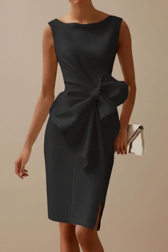 Women's Sleeveless Bow-Detail Midi Cocktail Dress - Black