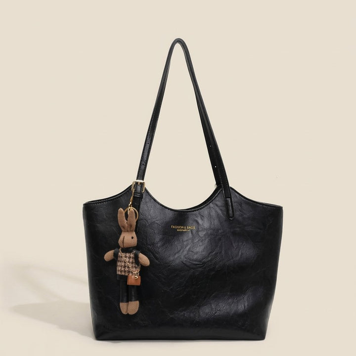 Women's Soft Vegan Leather Shoulder Tote Bag Plush Bunny Charm