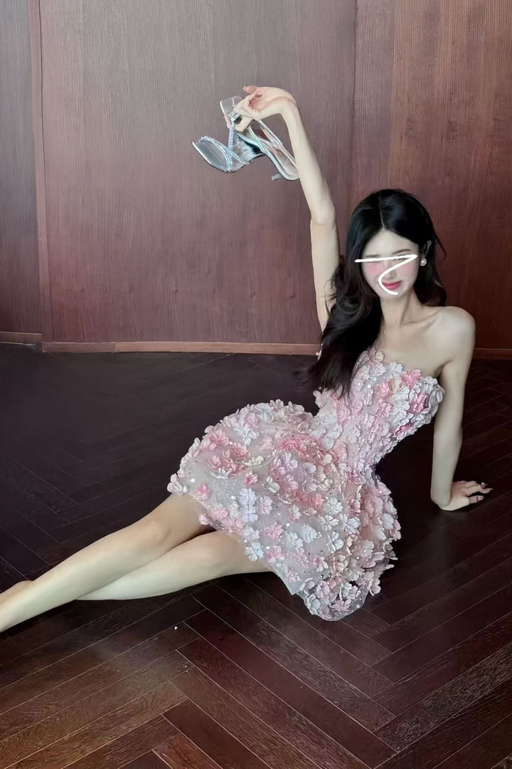 Women's Strapless 3D Floral Embellished Mini Cocktail Dress