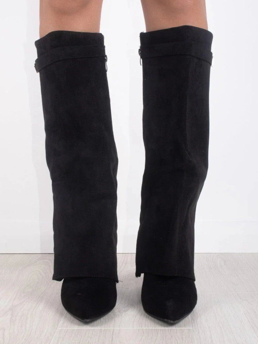 Women's Suede Knee High Boots with Gold Hardware