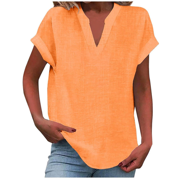 Women's V-Neck Blouse Relaxed Fit Short Sleeve - Orange