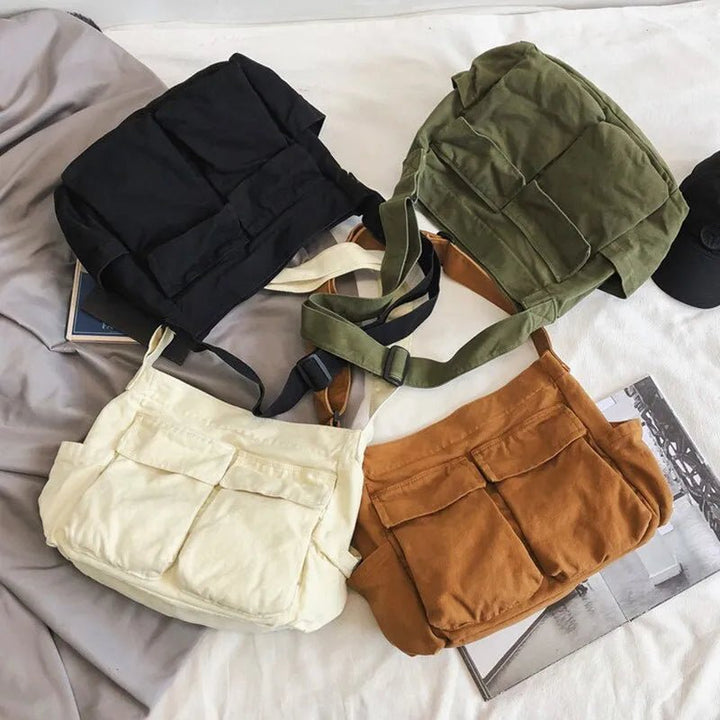 Women's Vintage Multi-Pocket Canvas Tote Bag Crossbody Shoulder Bag