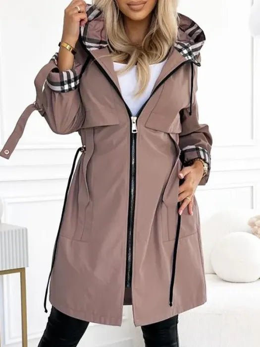 Women's Waterproof Windproof Hooded Trench Coat - Brown